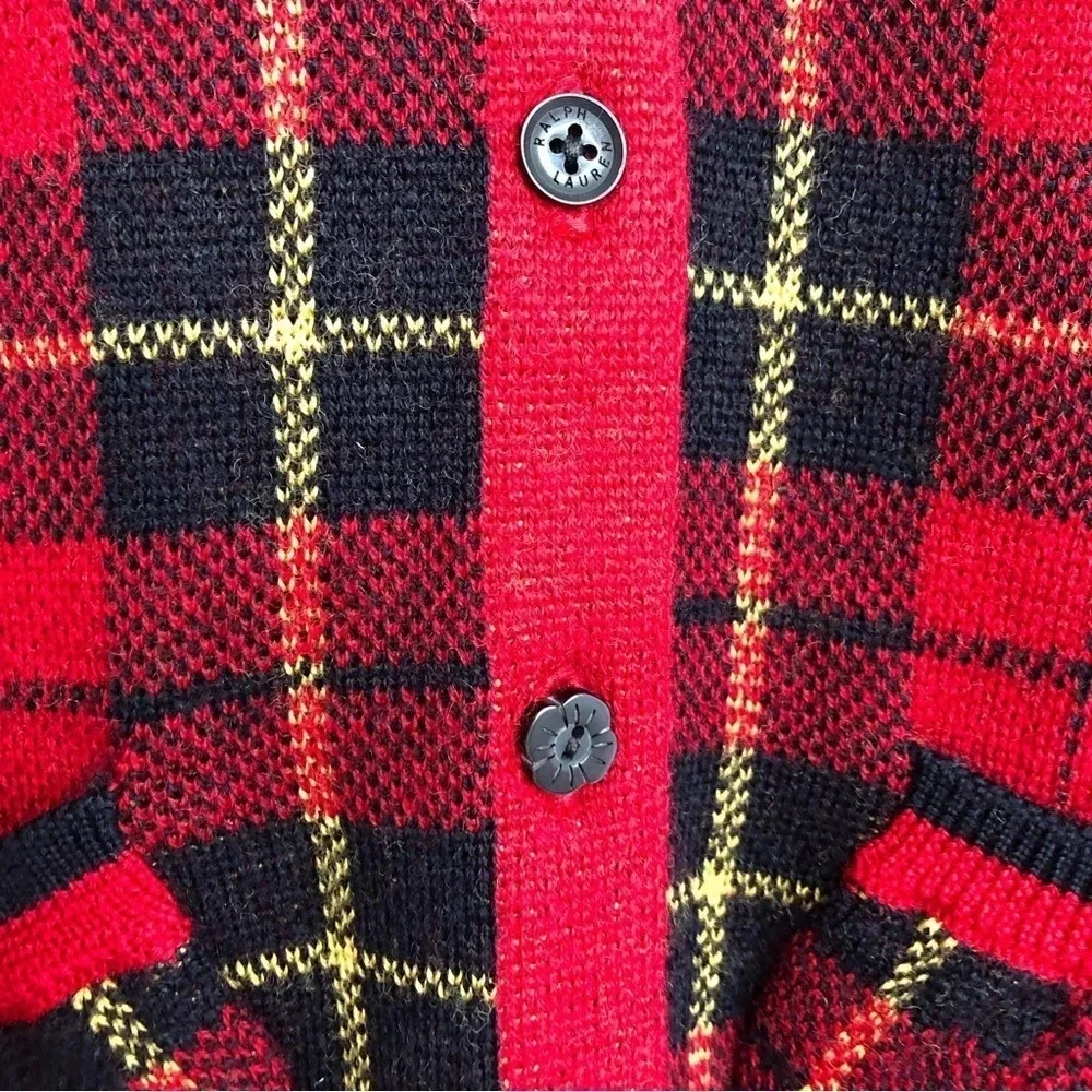 NWT Ralph Lauren Christmas sweater red tartan plaid cardigan 100% wool 24 months